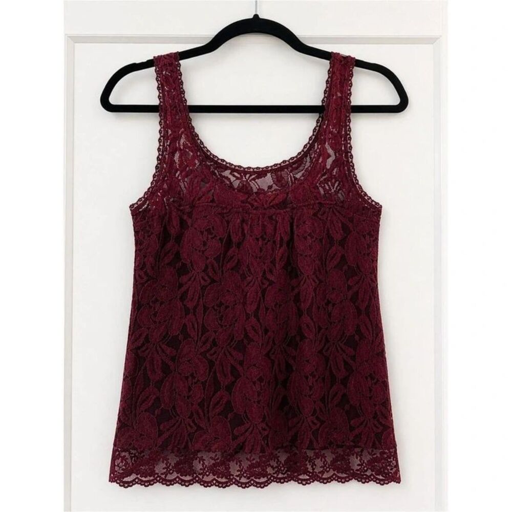 Abercrombie & Fitch Floral Lace Tank Top – Burgundy Wine Red